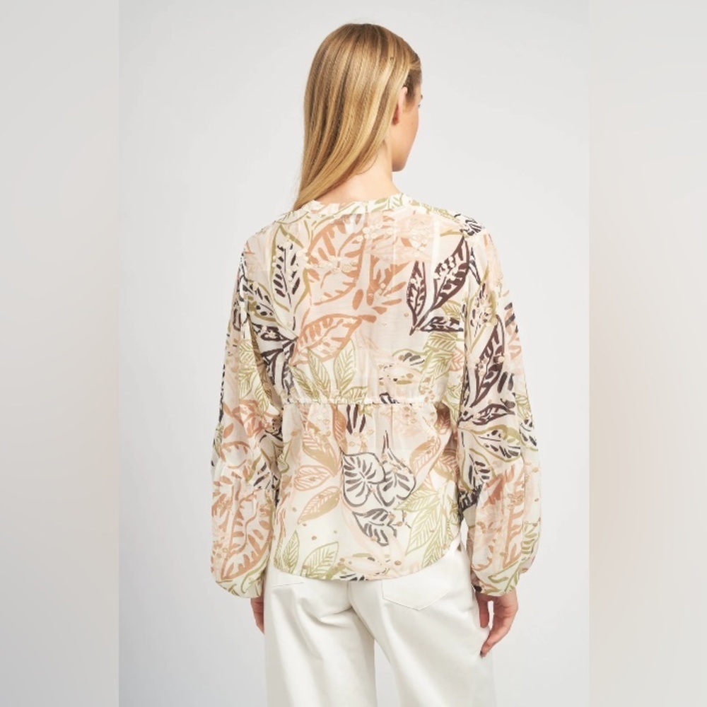 En Saison Nina Tropical Print Tie Closure Long Sleeve Blouse Top Small - Picture 5 of 12